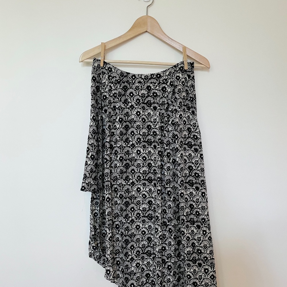 FREE PEOPLE Asymmetrical Black & White Floral Maxi Skirt